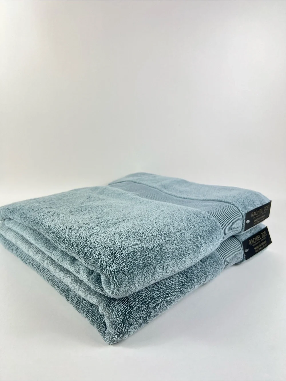 Rachel Zoe Bath Towel Set Light Blue Plush 100% Cotton Made in Turkey 9 Pc NEW